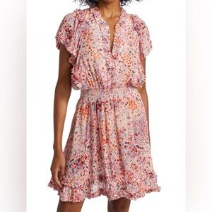 Poupette St. Barth Amber Ruffled Floral Print Mini Dress A-Line Pink Size S
